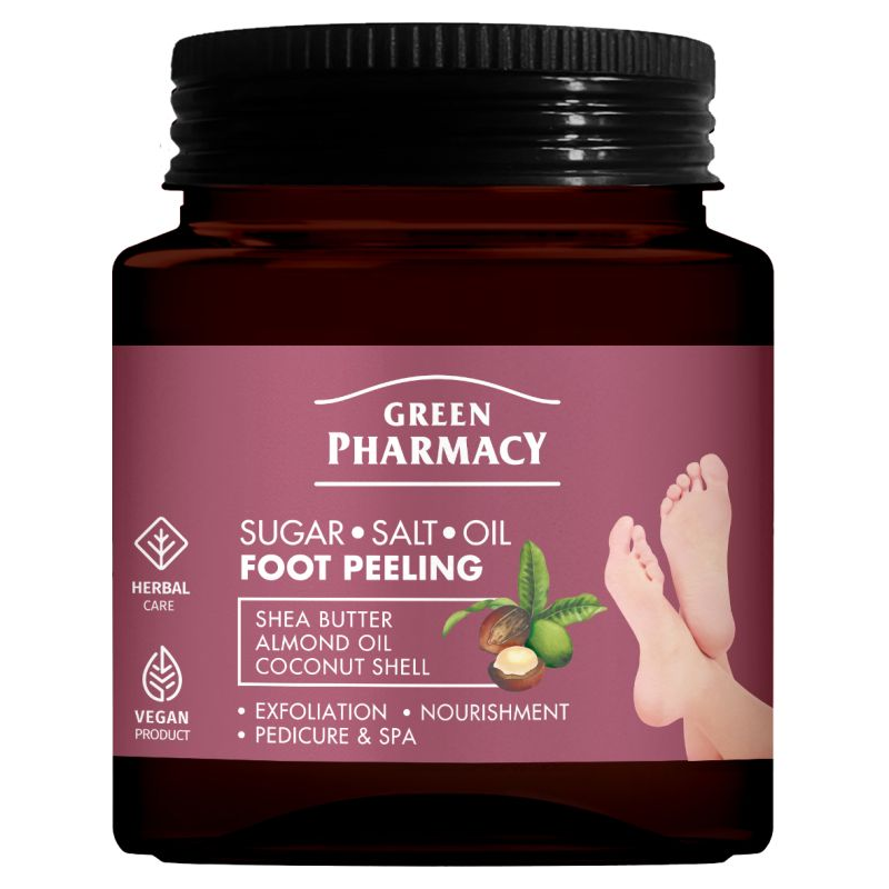 Green Pharmacy Cukrowo-solny olejowy peeling do stóp, 300 ml - Z masłem shea, olejem migdałowym i drobinkami kokosowymi