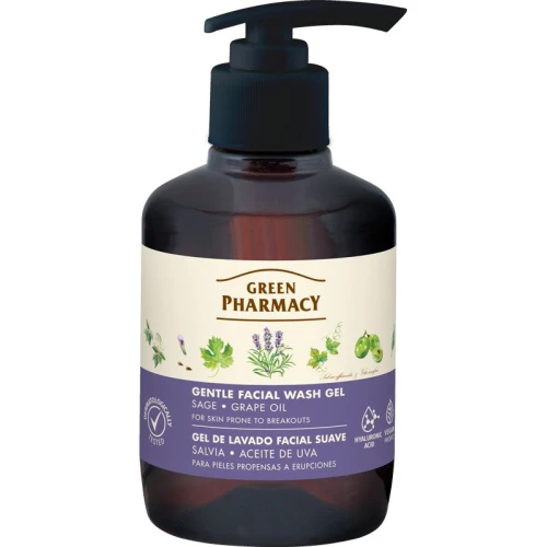 Green Pharmacy Szałwia i Olej Winogronowy Delikatny żel do mycia twarzy, 270 ml - Łagodzi, regeneruje i odświeża