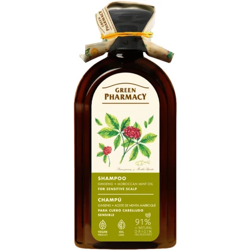Green Pharmacy Żeń-Szeń Szampon do wrażliwej skóry głowy, 350 ml - Kojący, nawilżający i wzmacniający włosy