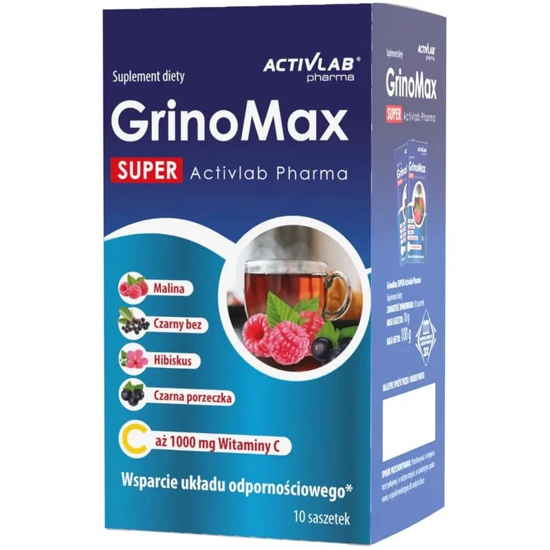 Activlab Pharma GrinoMax SUPER Malina-Czarna Porzeczka, 10 saszetek - Z wysoką dawką witaminy C