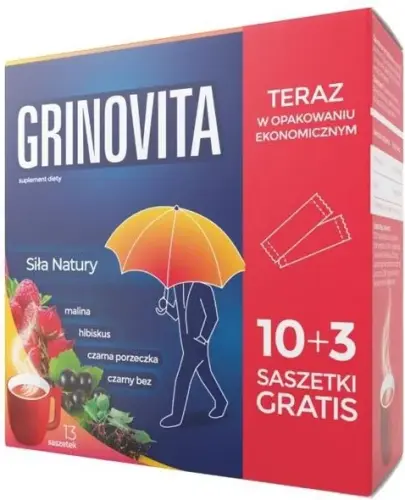 Grinovita, 13 saszetek - Z wyciągiem z owoców czarnego bzu i koncentratem soków z czarnej porzeczki i maliny 