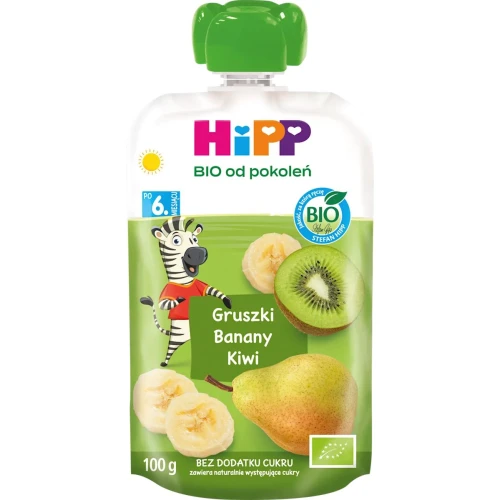 HiPP Mus Gruszki-Banany-Kiwi BIO, 100 g - Dla niemowląt po 6. miesiącu życia
