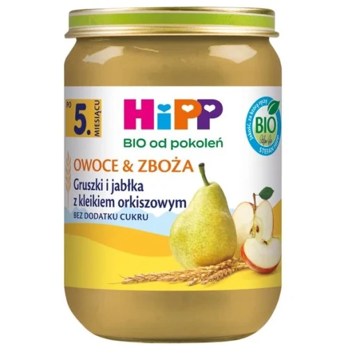 HiPP Gruszki i jabłka z kleikiem orkiszowym BIO, 190 g - Dla niemowląt po 5. miesiącu