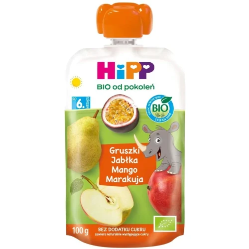 HiPP Mus Gruszki-Jabłka-Mango-Marakuja BIO, 100 g - Dla niemowląt po 6. miesiącu życia