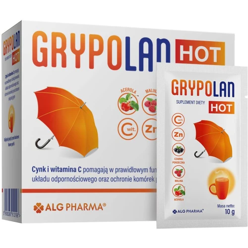 Grypolan HOT, 10 saszetek x 10 g - Z cynkiem, witaminą C i ekstraktami rośliinymi