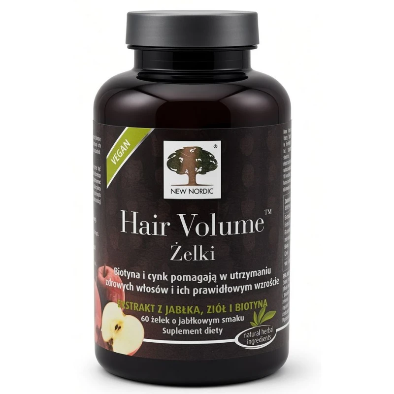 Hair Volume Vegan, 60 żelek o smaku jabłkowym - Dla zdrowego wyglądu włosów i skóry