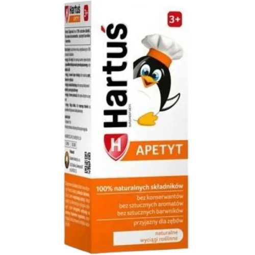 Hartuś Apetyt 3+, smak poziomkowy, syrop  bez cukru 120 ml - Wsparcie trawienia i apetytu u dzieci