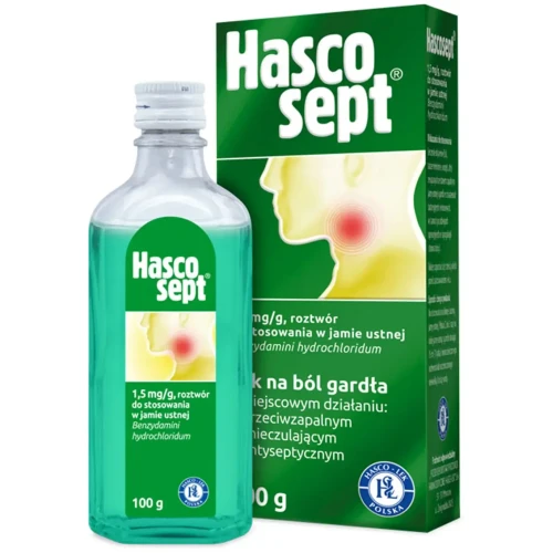 Hascosept roztwór do stosowania w jamie ustnej, 100g - Odkaża i leczy ból, zaczerwienienie, obrzęk i afty