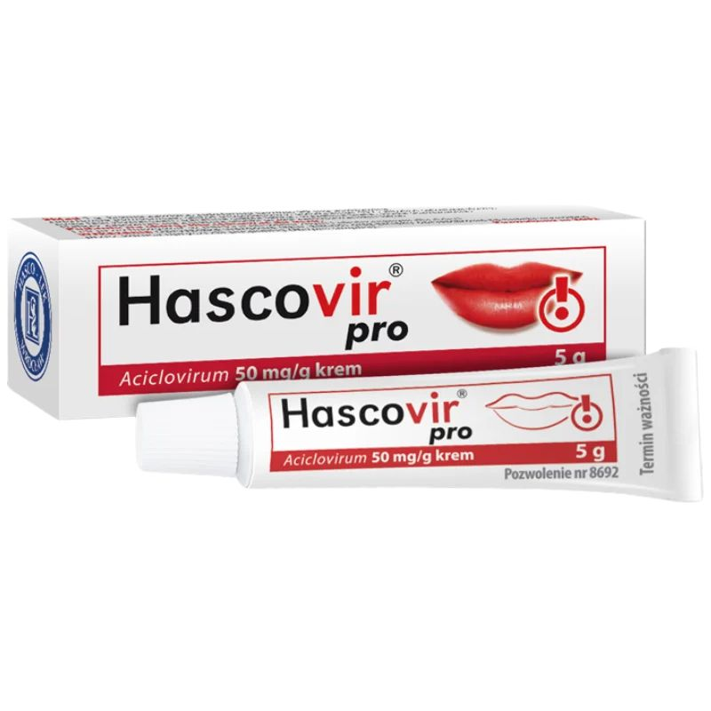 Hascovir pro  krem, 5g - Krem stosowany w leczeniu objawów opryszczki wargowej oraz zmian opryszczkowych na twarzy