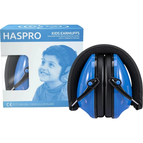Haspro Kids Earmuffs, niebieskie nauszniki ochronne dla dzieci, 1 sztuka - Certyfikowane, zapewniają ochronę słuchu i izolację od hałasu otoczenia