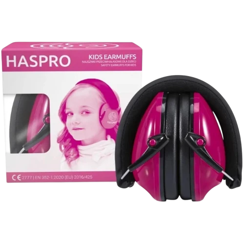 Haspro Kids Earmuffs, różowe nauszniki ochronne dla dzieci, 1 sztuka - Z regulacją i skutecznym tłumieniem hałasu SNR 27 dB