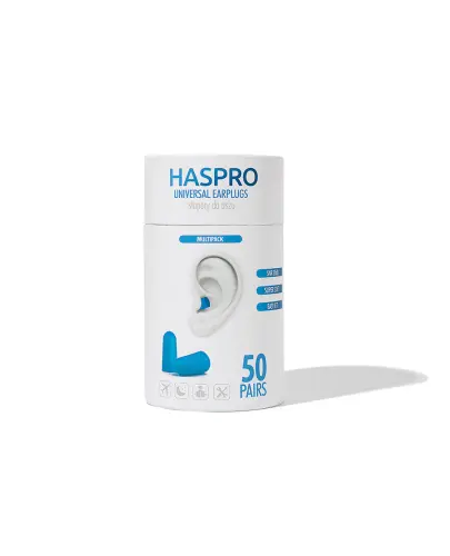 Haspro Universal Earplugs Stopery do uszu niebieskie, 50 par - Miękkie i komfortowe podczas snu i pracy