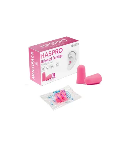 Haspro Universal Earplugs Stopery do uszu różowe, 10 par - Komfortowe i łatwe w użyciu