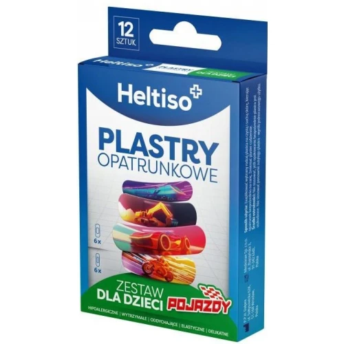 Plastry Heltiso Plastry dla dzieci, pojazdy, 12 sztuk - Do zaopatrywania drobnych ran i skaleczeń