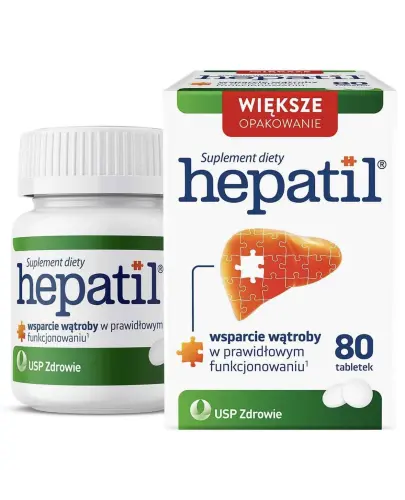 Hepatil, 80 tabletek - Zawiera L-asparaginian L-ornityny oraz cholinę, które wspomagają pracę wątroby