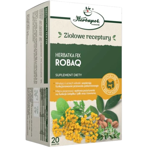 Herbatka Fix Robaq, 20 saszetek - Kompozycja ziół wspierająca funkcjonowanie żołądka, jelit i trawienie