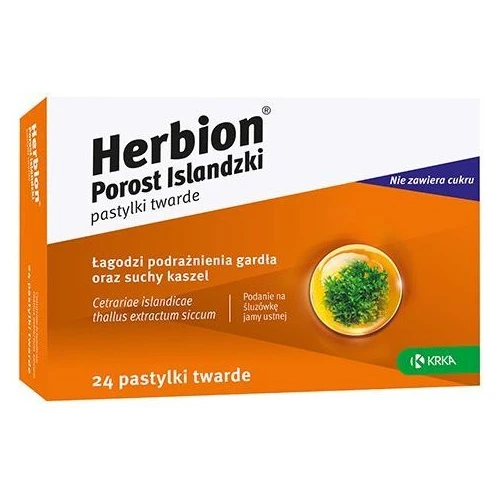 Herbion Porost Islandzki, 24 pastylki twarde -  Nawilżają gardło i łagodzą suchy kaszel