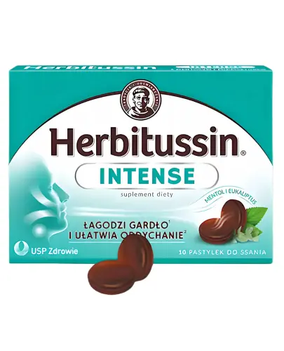 Herbitussin Intense, 10 pastylek do ssania  - Z mentolem i olejkiem eukaliptusowym