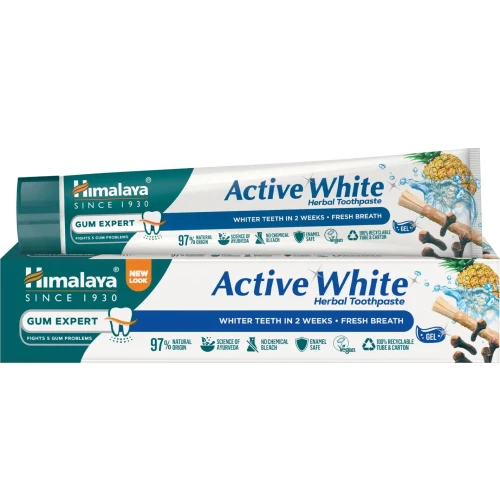 Himalaya Gum Expert Active White Wybielający żel do zębów, 75 ml - Żelowa pasta wybielająca z enzymami roślinnymi