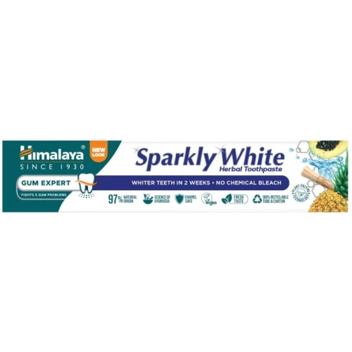 Himalaya Sparkly White Ziołowa pasta wybielająca, 75 ml - Usuwa powierzchniowe przebarwienia na zębach 