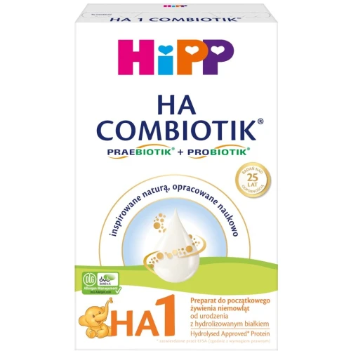 HiPP 1 HA Combiotik Preparat do początkowego żywienia niemowląt, od urodzenia, 350 g - Hipoalergiczny z DHA