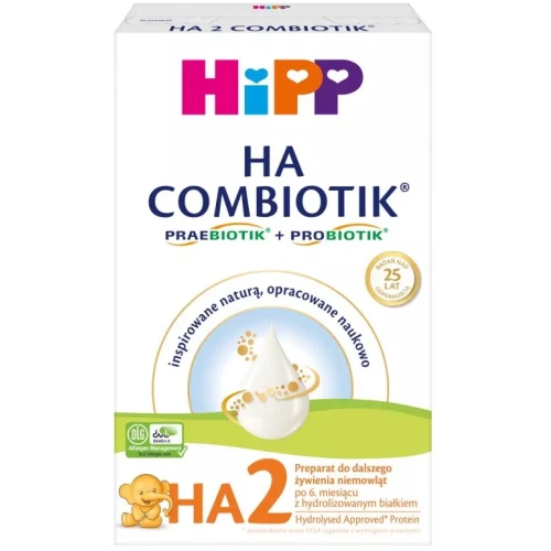 HiPP 2 HA Combiotik Preparat do dalszego żywienia niemowląt, po 6. miesiącu, 350 g - Hipoalergiczny z DHA