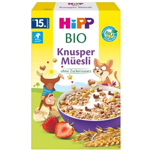 HiPP Chrupiące musli z bananami i truskawkami BIO, 200 g - Dla dzieci od 15. miesiąca życia