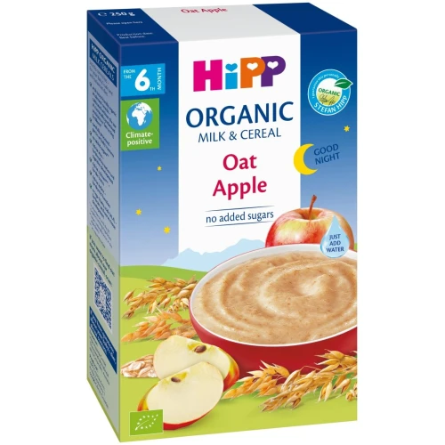 HiPP Kaszka mleczno-zbożowa Na Dobranoc Owsianka z jabłkami BIO, 250 g - Dla niemowląt po 4. miesiącu życia