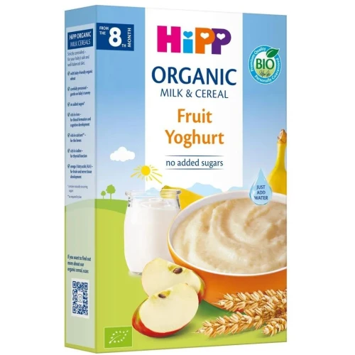 HiPP Organic Kaszka mleczno-zbożowa Owoce Jogurt BIO, 250 g - Dla niemowląt po 4. miesiącu życia