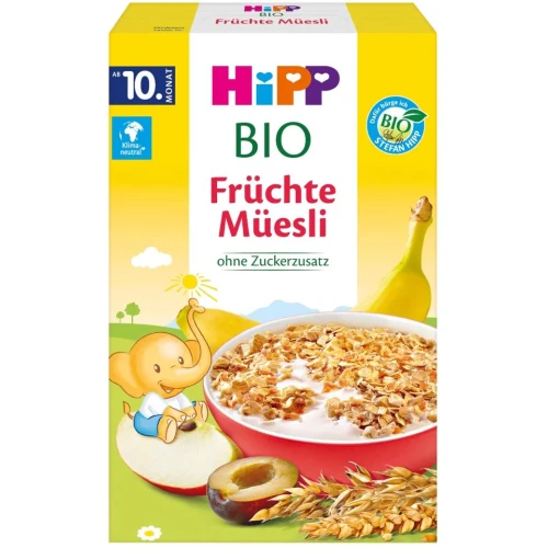 HiPP Musli wielozbożowe Banany-Jabłka-Śliwki BIO, 200 g - Dla dzieci od 10. miesiąca życia