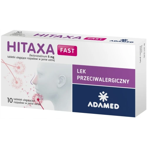 Hitaxa Fast, 5 mg, 10 tabletek ulegających rozpadowi w jamie ustnej - Tabletki z desloratadyną