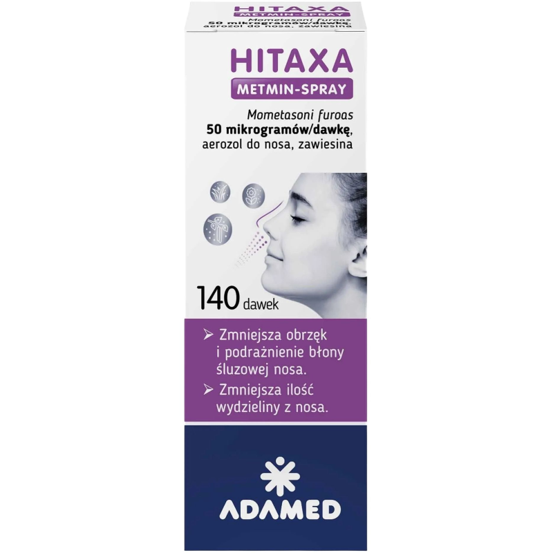 Hitaxa Metmin-Spray, 50 mcg/dawkę, aerozol do nosa 140 dawek - Zawiesina do nosa z mometazonem