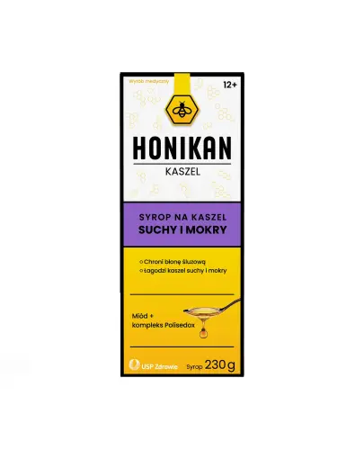 Honikan Kaszel syrop, 230 g - Z miodem akacjowym i prawoślazem, chroni błonę śluzową i łagodzi kaszel