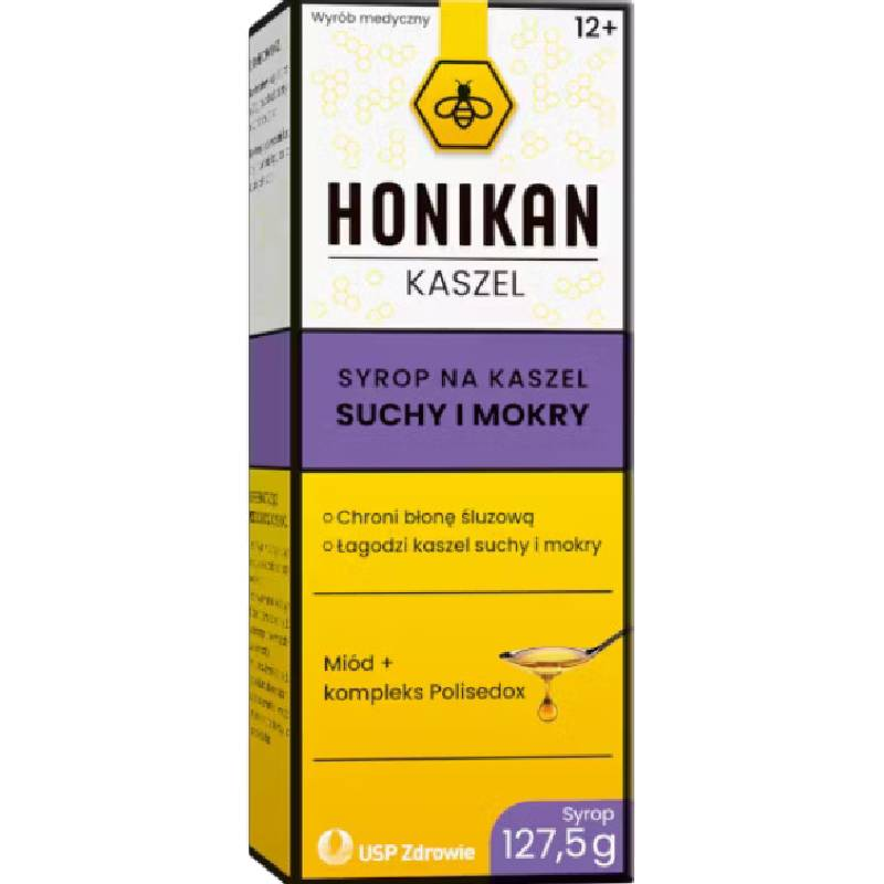 Honikan Kaszel, syrop na kaszel suchy i mokry,  127,5 g - Chroni przed podrażnieniami i ułatwia odkrztuszanie flegmy