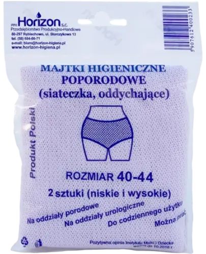 Horizon Majtki higieniczne poporodowe siatkowe 40-44, 2 sztuki - Wielokrotnego użytku