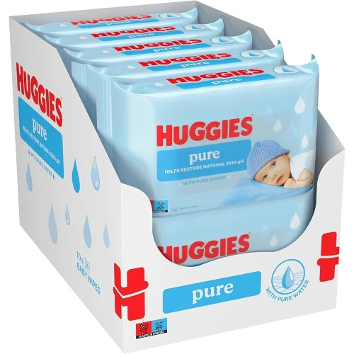 Huggies Pure Chusteczki nawilżane dla dzieci, 10 x 56 sztuk
