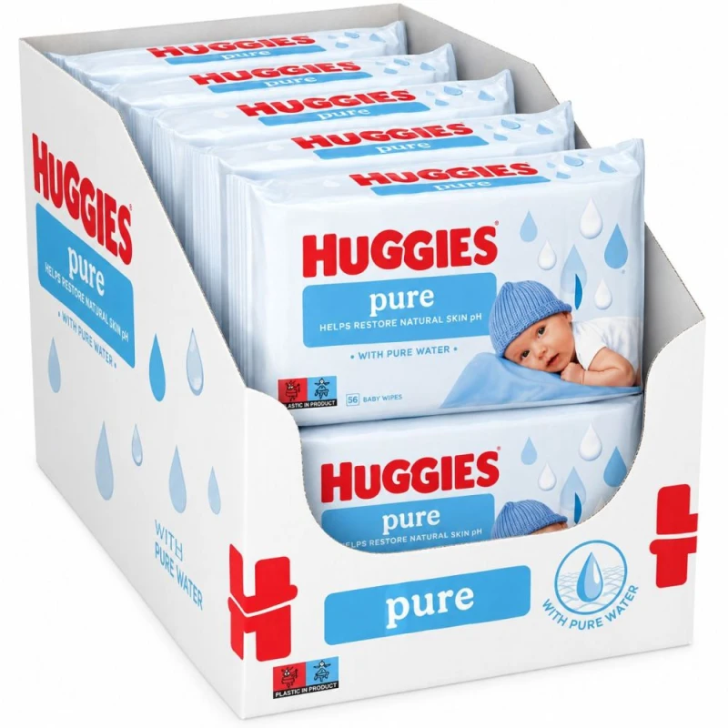 Huggies Pure chusteczki nawilżane dla dzieci, 10 x 56 sztuk - Z czystą wodą