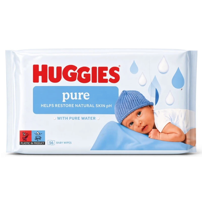 Huggies Pure Chusteczki nawilżane dla dzieci, 56 sztuk - Z czystą wodą