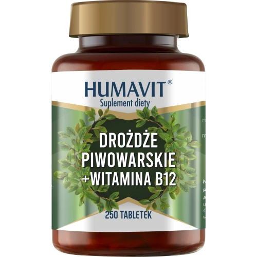 Humavit Drożdże Piwowarskie + Witamina B12, 250 tabletek - Bogactwo składników odżywczych pomaga zachować spokój i koncentrację