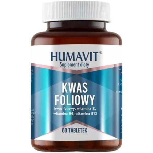 Humavit Kwas Foliowy + B6, B12, E, 60 tabletek - Dostarcza witaminy ważne do prawidłowego funkcjonowania układu nerwowego
