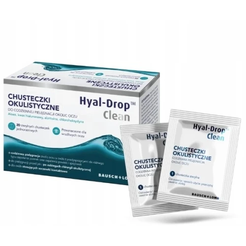 Hyal-Drop Clean, 20 saszetek - Delikatne chusteczki do higieny powiek i okolic oczu