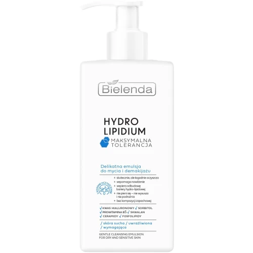 Bielenda Hydro Lipidium Delikatna emulsja do mycia i demakijażu, 300 ml - Do skóry suchej i wrażliwej