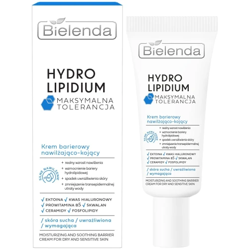 Bielenda Hydro Lipidium Krem barierowy nawilżająco-kojący, 50 ml - z Ceramidami, Ektoiną i Kwasem Hialuronowym
