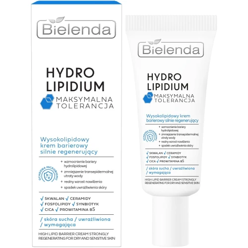 Bielenda Hydro Lipidium Wysoko-lipidowy krem barierowy silnie regenerujący, 50 ml - z Ceramidami, CICA i Synbiotykiem