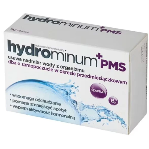 Hydrominum + PMS, 30 tabletek - Ze składnikami wspierającymi usuwanie nadmiaru wody z organizmu