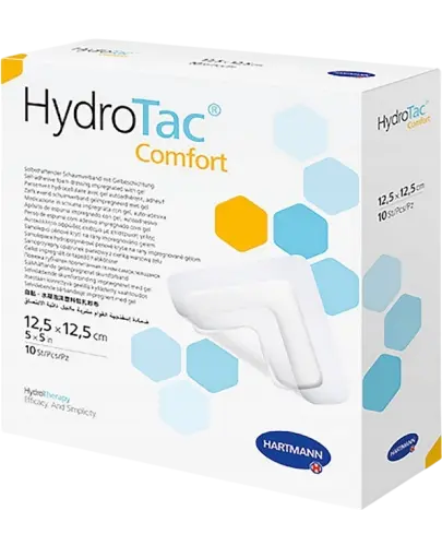 HydroTac Transparent Comfort Opatrunek 12,5 cm x 12,5 cm, 10 sztuk - Wodoodporny, przezroczysty opatrunek hydrożelowy z uwodnionego poliuretanu