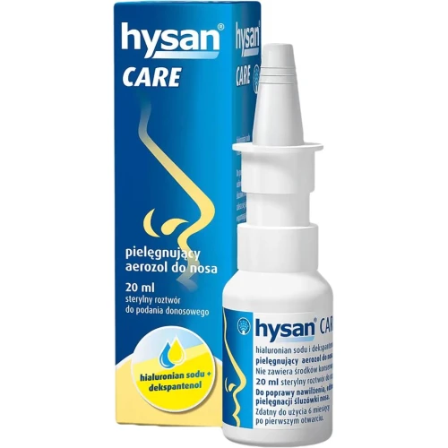 Hysan Care aerozol do nosa, 20 ml - Z kwasem hialuronowym i dekspantenolem nawilżających błonę śluzową i ułatwiających jej regenerację