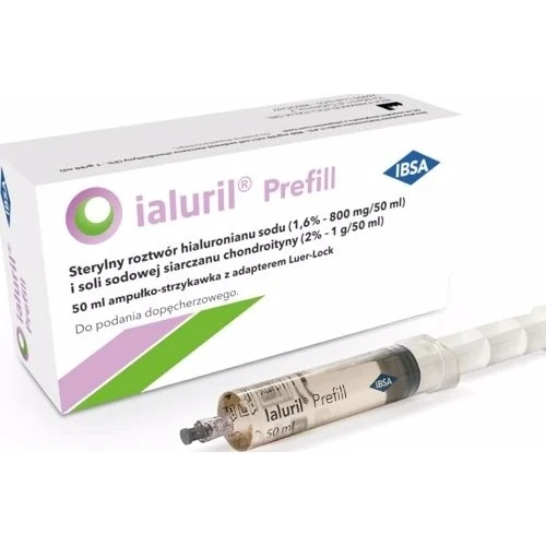 ialuril Prefill 1 ampułko–strzykawka z łącznikiem Luer-Lock i adapterem, 50 ml - Wlewka dopęcherzowa z kwasem hialuronowym