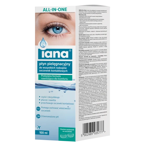 Iana All In One Płyn pielęgnacyjny do soczewek kontaktowych, 100 ml - Do wszystkich rodzajów soczewek