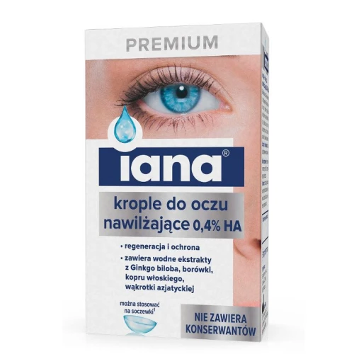 Iana Premium 0,4% HA Krople do oczu, 10 ml - Bez konserwantów, z ekstraktami roślinnymi